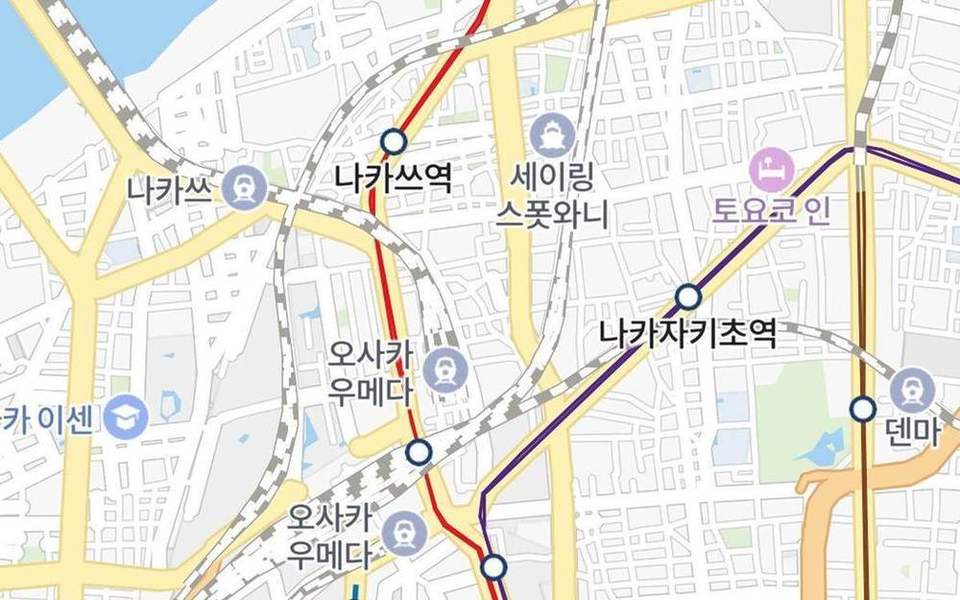 네이버지도에 표시된 오사카 우메다 일대