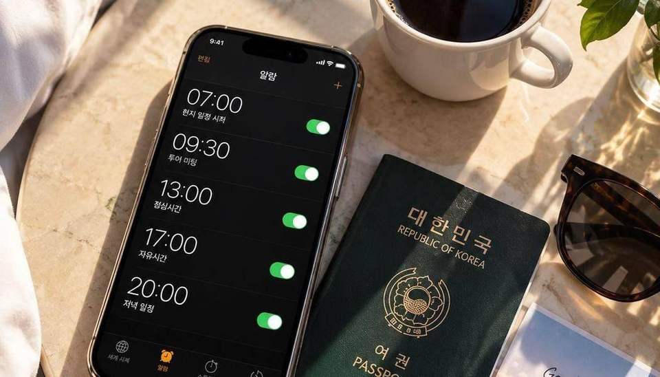 현지 시간에 맞춰진 스마트폰 알람