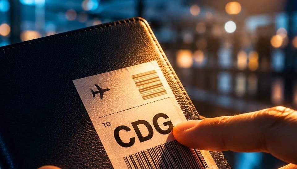 여권 케이스에 붙은 CDG 목적지 수하물표